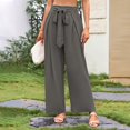 thumbnail image 2 of MIXUE Linen Pants Women Summer Solid Color Wide Leg Lace Up Loose Casual Trousers Daily-Wear,Gray,XS, 2 of 6