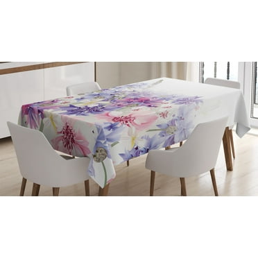 Ambesonne Lavender Tablecloth Rectangular Table Cover, Pink Purple Flowers, 52"x70", Violet White Pink