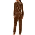 thumbnail image 6 of Brnmxoke Women's 2 Piece Outfits Sweatsuit Full Zipper Long Sleeve Hooded Jacket and Pants Gold Velvet Jogger Set Tracksuit Brown,XXL, 6 of 7