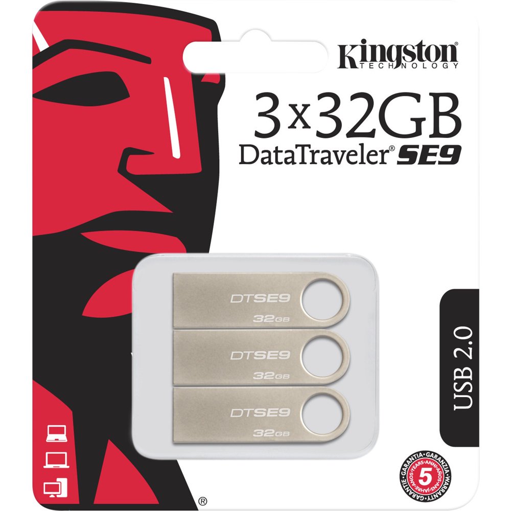 Kingston 32GB USB 2.0 DataTraveler SE9 Metal casing 3 Pack (DTSE9H/32GB