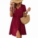 thumbnail image 2 of Vestido Bohemio de Fiesta para Mujer, de Corta, con Botones y Cuello en V, con Bolsillos, Vino Tinto M, 2 of 6