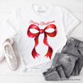 thumbnail image 6 of Merry Christmas Red Coquette Bow T‑Shirt, Minimalist Holiday Ribbon Tee for Festive Season, 6 of 6