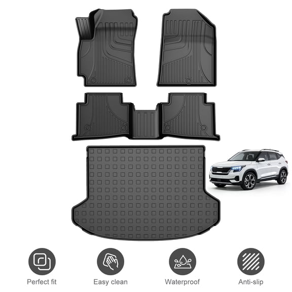 Fit for 2021-2026 Kia Seltos S/LX/SX/X-Line (Without Subwoofer) All Weather TPE Waterproof Anti-Slip Floor Mats & Cargo Mat Car Mat Set Accessories
