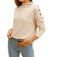 thumbnail image 1 of Femmes Boutons Coutures Manches Longues Col Rond Couleur Unie Haut, 1 of 7