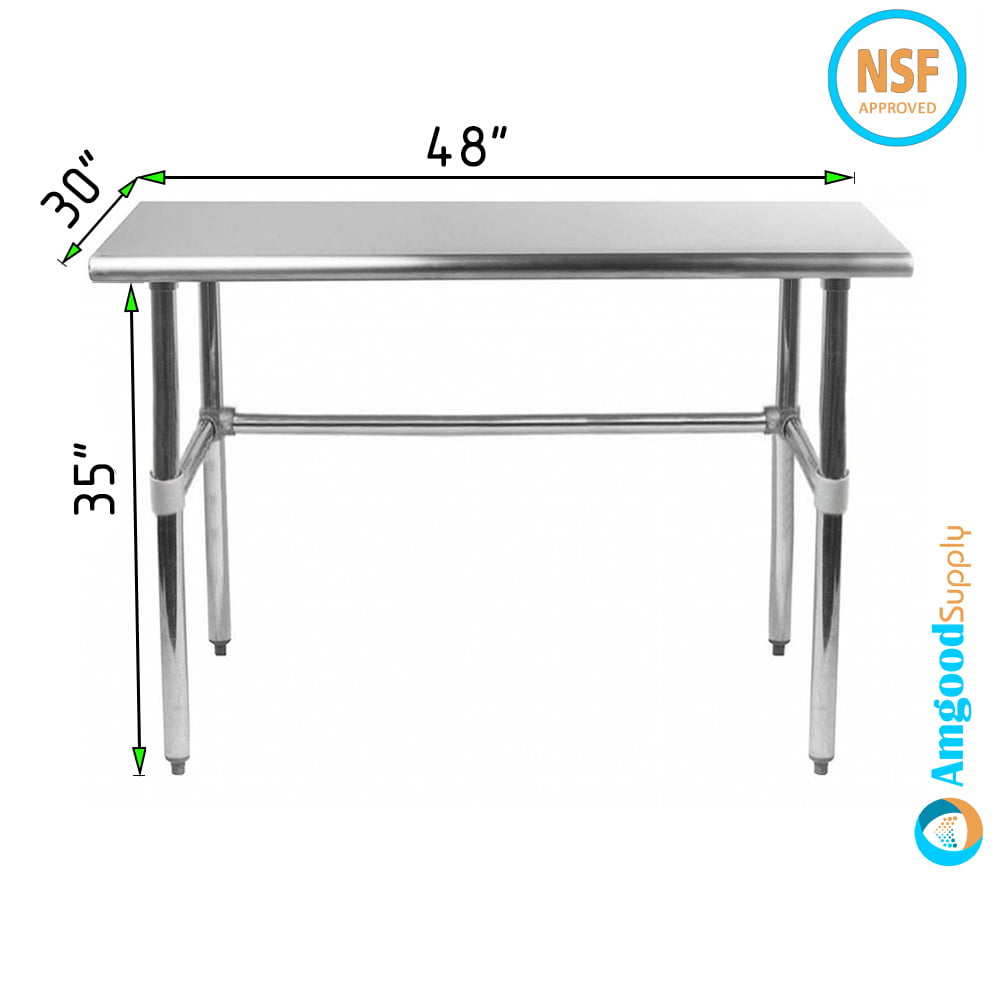 AmGood 48" Long x 30" Deep Stainless Steel Work Table Open Base | Work Amgood Stainless Steel Work Table