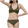 thumbnail image 4 of Frostluinai Halter Bikini Swimsuits Women V Neck Wrap Backless Two Piece Bathing Suits Solid Color Low Rise Swimwear Fashion Summer Beachwear, 4 of 7