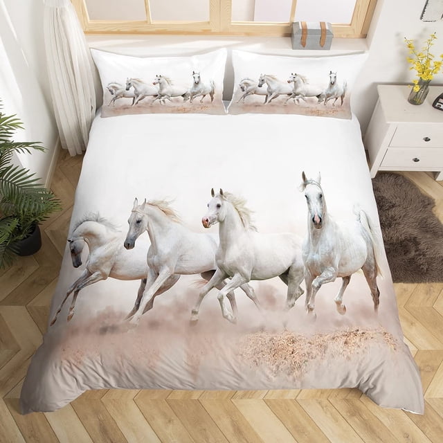 Horse Duvet Cover Set Queen Size for Boys Men 3D Running Steed Print Bedding