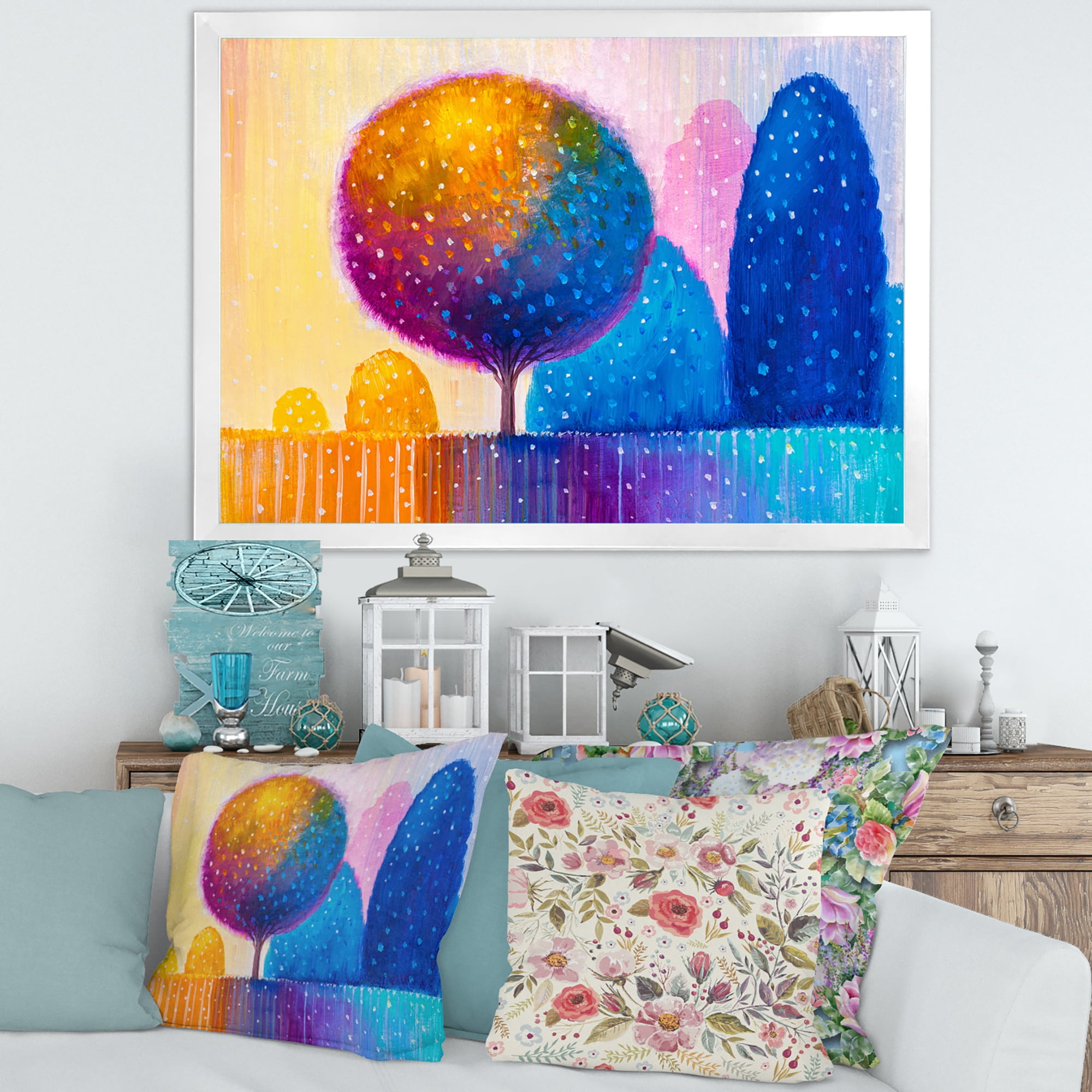 Designart 'Ornamental Colourful Trees X' Modern Framed Art Print