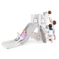 thumbnail image 6 of Choco Moon 6-in-1 Toddler Slide L-shaped Playground with Basketball, Indoor Playset for Kids-Gray, 6 of 8