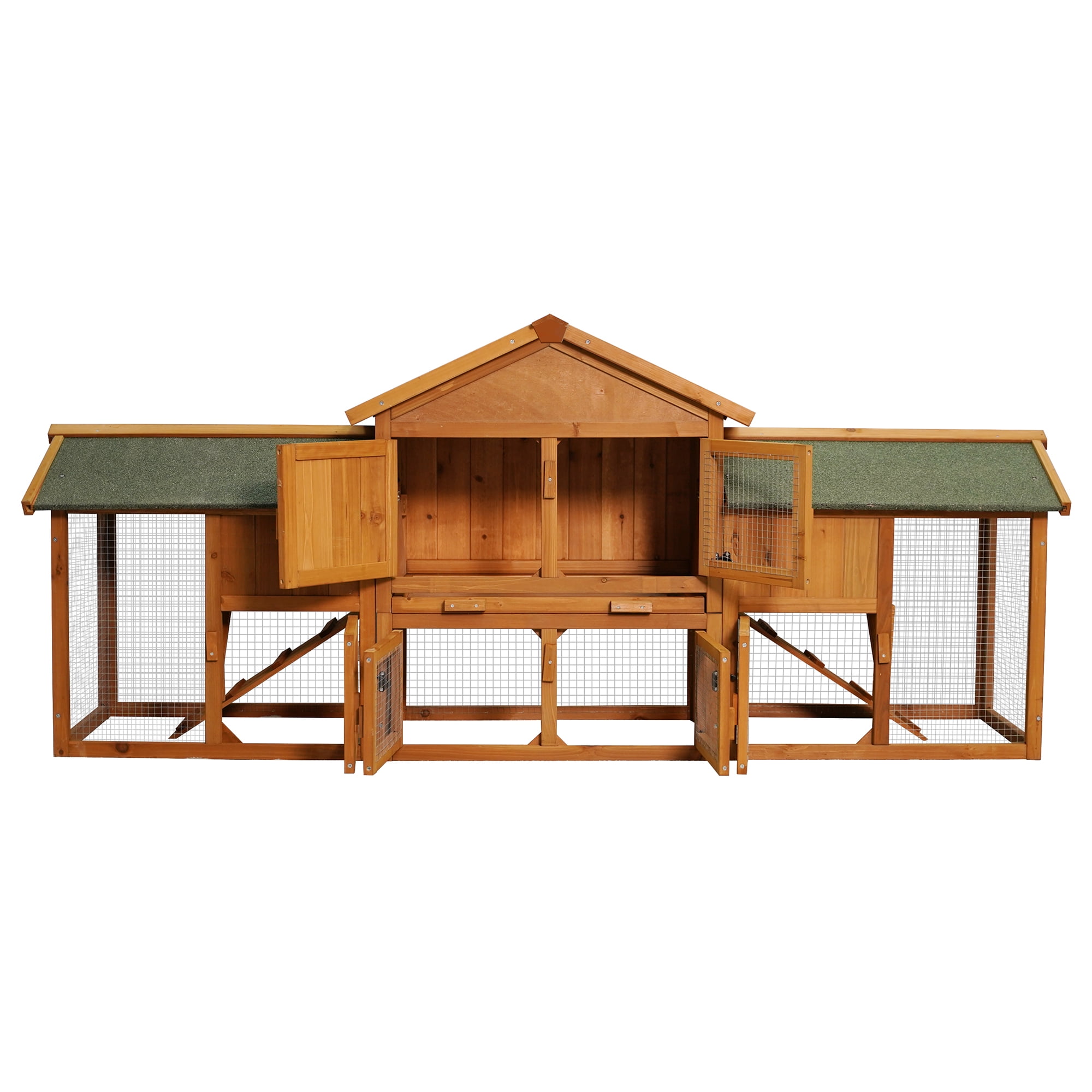 Pefilos 79" Large Rabbit Hutches for Outdoor, Bunny Cage with 2 Runs & Tray, 2-Tier Wooden Hen House with Asphalt Roof for Garden Backyard, Orange Pefilos 79" Large Rabbit Hutches for Outdoor, Bunny Cage with 2 Runs & Tray, 2-Tier Wooden Hen House with Asphalt Roof for Garden Backyard, Orange