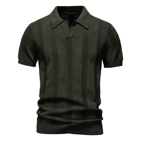 AHTJRT Mens Short Sleeve V Neck Ribbed Knit Casual Breathable Golf Polo Shirts Army Green 2XL