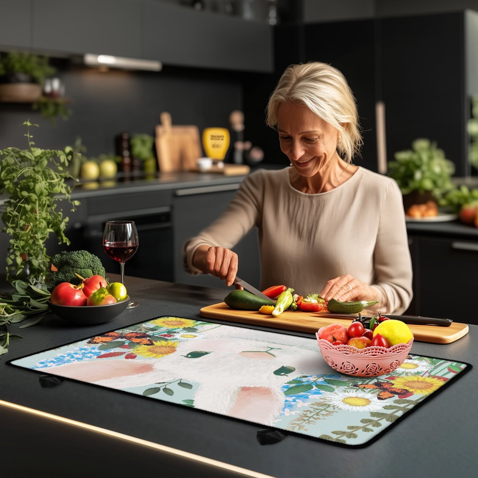 Renewold Ceramic Glass Stove Top Cover for Electric Stove, Non-slip Stove Mat Stovetop Protector Cover Multipurpose Desk Saver Pad for Counter Top, Bunny Butterfly Flower