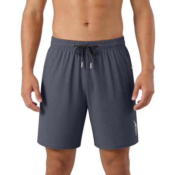 LMOIPLI Men's Quick Dry Athletic Shorts with Zipper Pocket Workout Running Gym Solid Elastic Waist Shorts Dark Gray 6XL