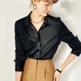 thumbnail image 2 of Blusa elegante de seda auténtica para mujer, diseño nuevo, estilo coreano, para oficina, cuello liso, manga larga, alta gama, 2 of 5