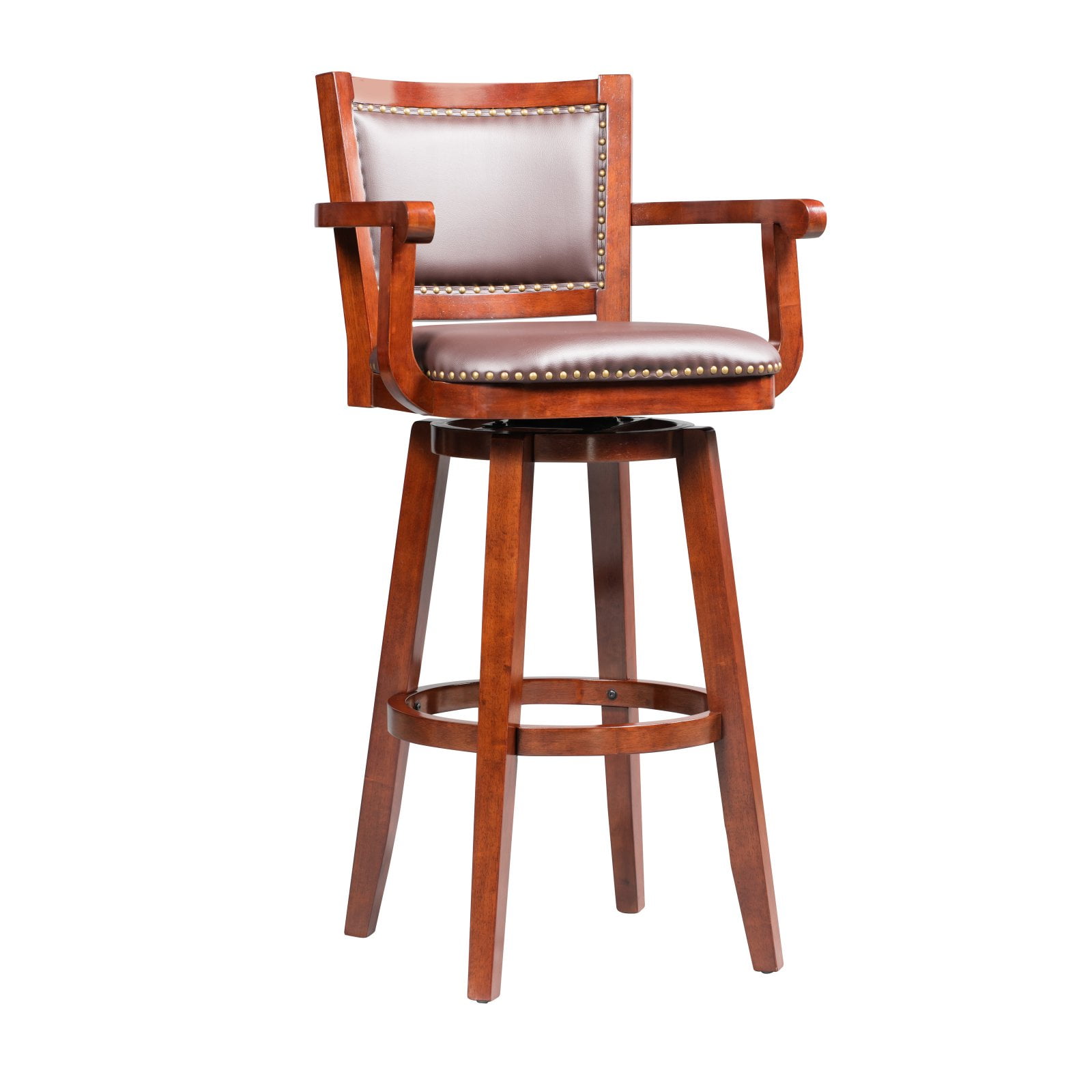 Boraam Broadmoor 34in. Bar Height High Back Swivel Wood Bar Stool with Arms, Cherry Finish