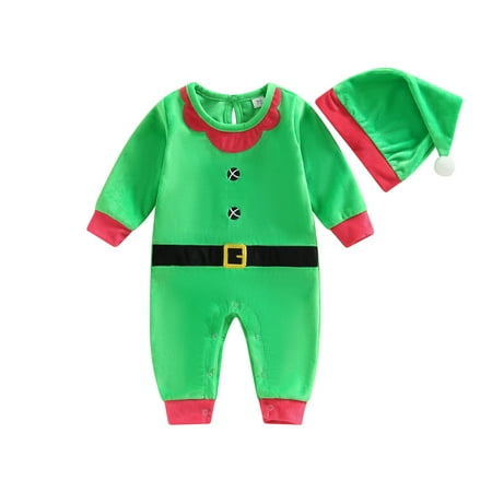 

Meihuida Baby Girl Boy Romper Long Sleeve Christmas Casual Long Jumpsuit Green Hat