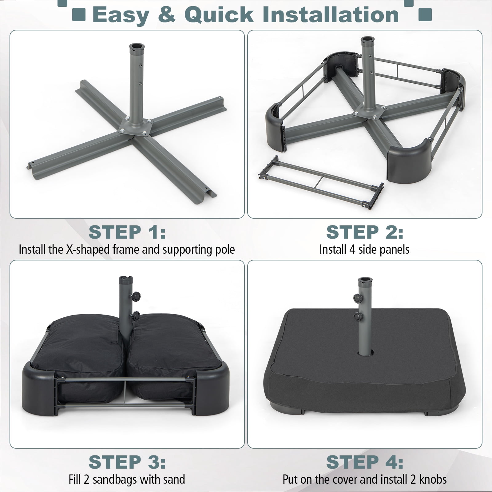 Topbuy Square Umbrella Base Patio Umbrella Stand with 2 Sandbags & 1 Waterproof Cover Outdoor Heavy Duty Umbrella Holder