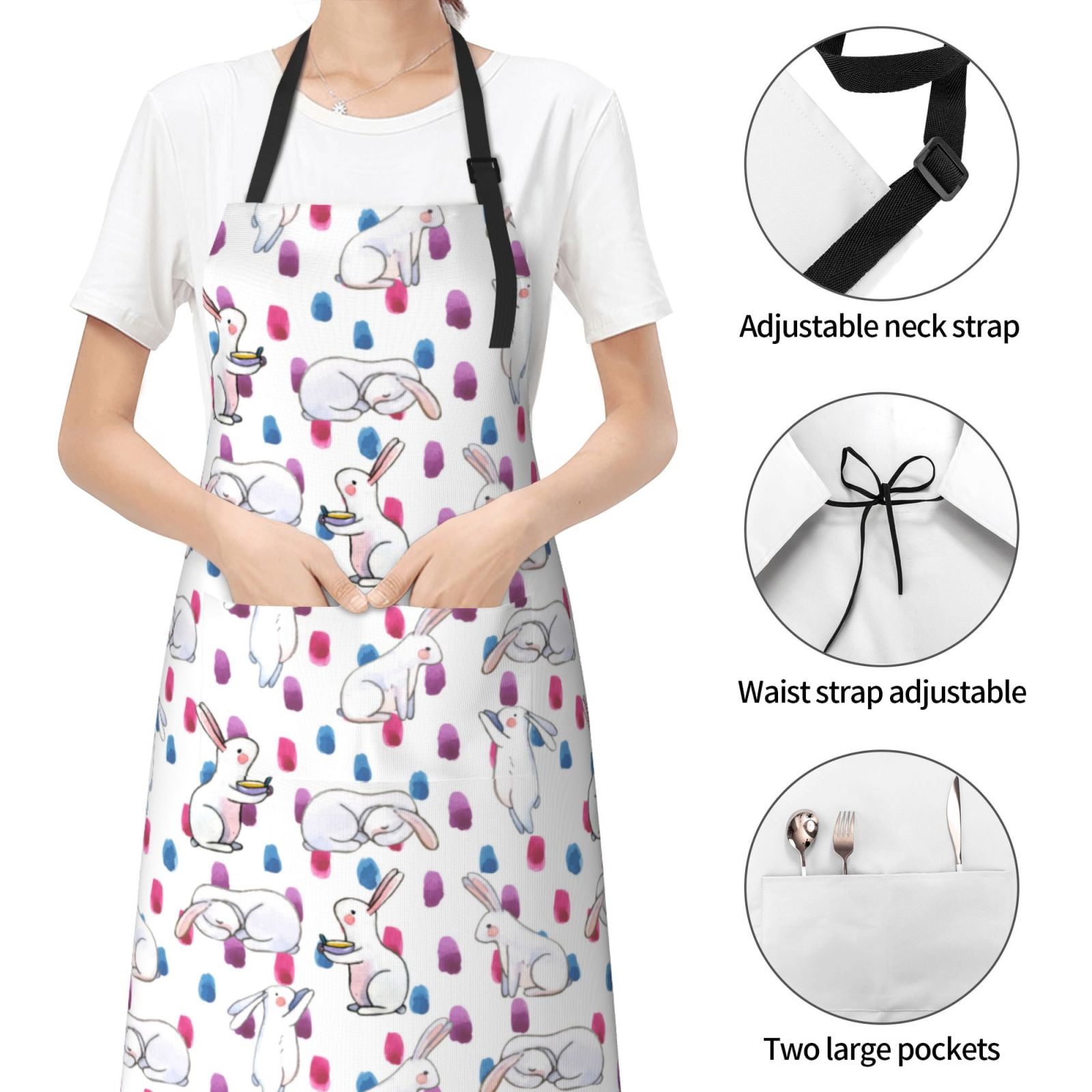 Picia Rabbit Eating Waterproof Apron for Unisex Adult - Adjustable Bib Apron with Pockets, Ideal for Cooking, Gardening, Painting, and Household Chores