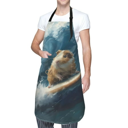 

Cauagu Surfing Guinea Pig Aprons with Pockets Waterproof Apron for Women Kitchen Cooking Apron Adjustable Bib Aprons Chef Apron for Cooking Drawing Crafting