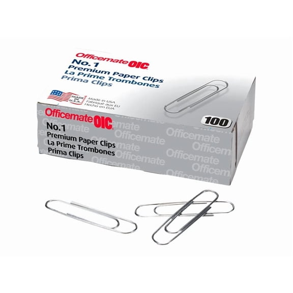 Officemate OIC Premium No. 1 - Paper clips - steel - smooth silver - pack of 100