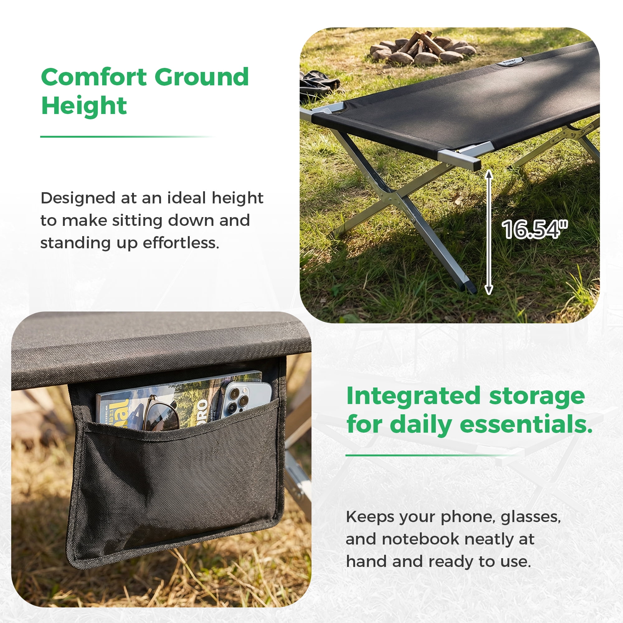 Lightweight Folding Camping Cot, 2 Height Modes 600D Oxford Nylon Sleeping Bed, Portable Foldable Bed for Camping Hiking Travel Office Nap