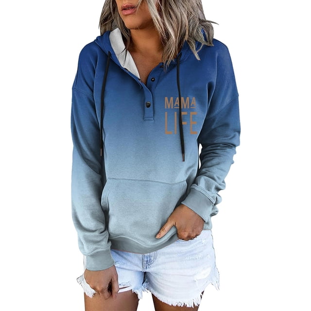 WZXFASHION Chandail à Capuche Mode pour Femmes Imprimé Manches Longues Chandail Boutonné 50 % de Réduction Liquidation Chandail