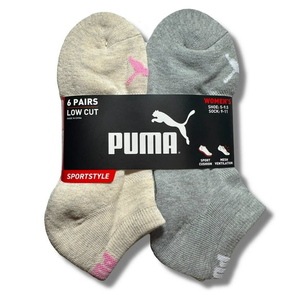 PUMA SOCKS WOMEN'S - LOW CUT 243 - SOLID CREAM GRAY - SHOE SZ 5-9.5 - PACK 6
