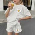 thumbnail image 5 of Tween Girls’ Summer Outfit, Big Kids’ Short Sleeve T-Shirt and Shorts Two-Piece Casual Set White 7-8Years, 5 of 7