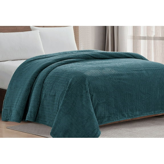 Decor&More HomeEssentials Extra Heavy and Plush Chevron Braided Twin Size Microplush Jacquard Blanket (66" x 86") - Teal