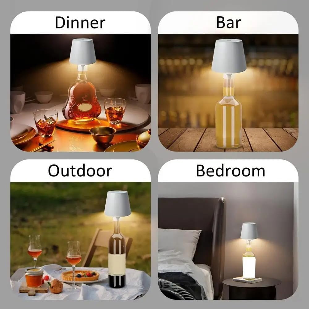 Wireless Bottle Lamp, 3 Color Stepless Dimming Rechargeable LED Wine Bottle Lights, Touch Wine Bottle Lamp with RGB Breathing Light Cordless Table Lamp for Bars Restaurants
