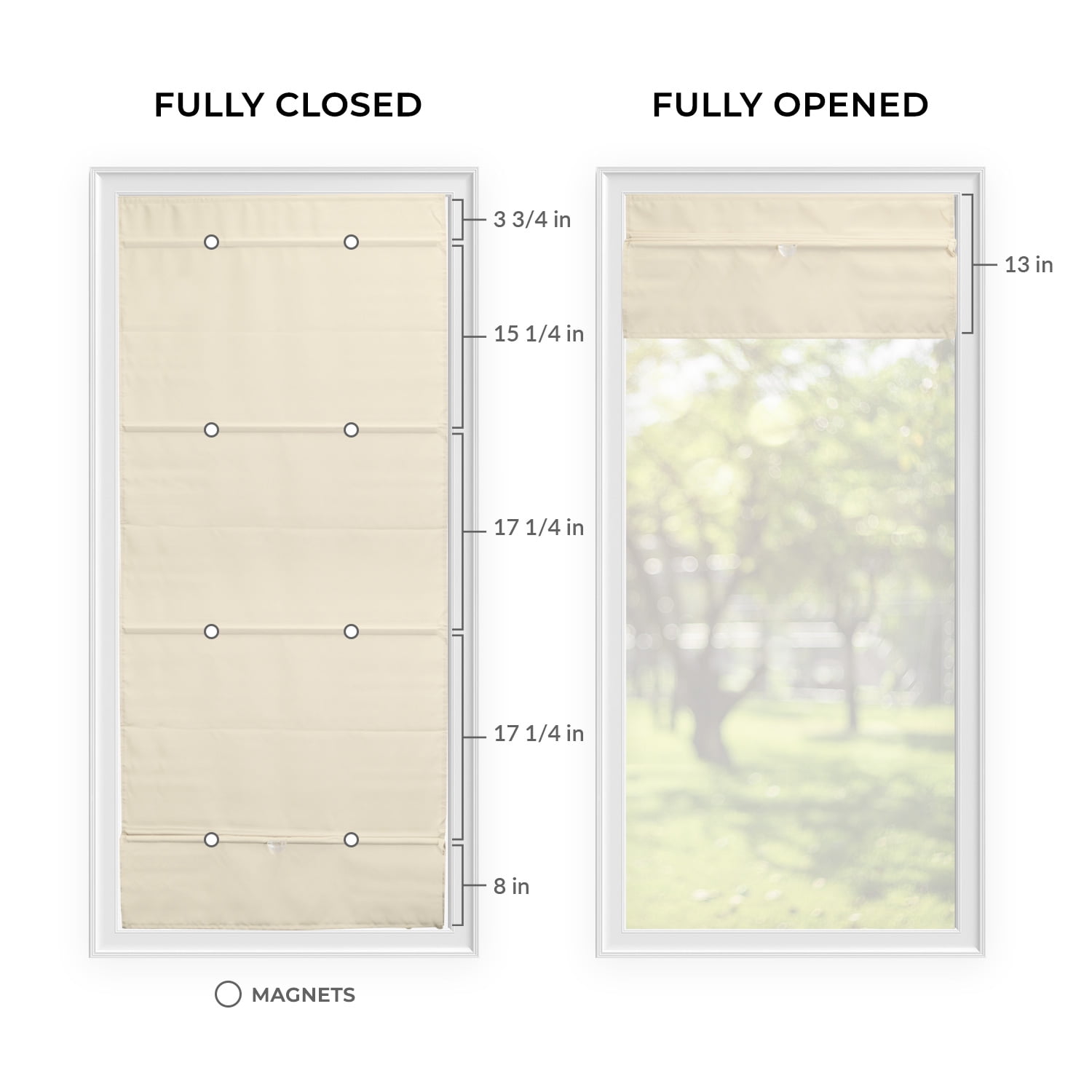 Chicology Cordless Magnetic Roman Shades, Runway Tan,48"W X 64"H