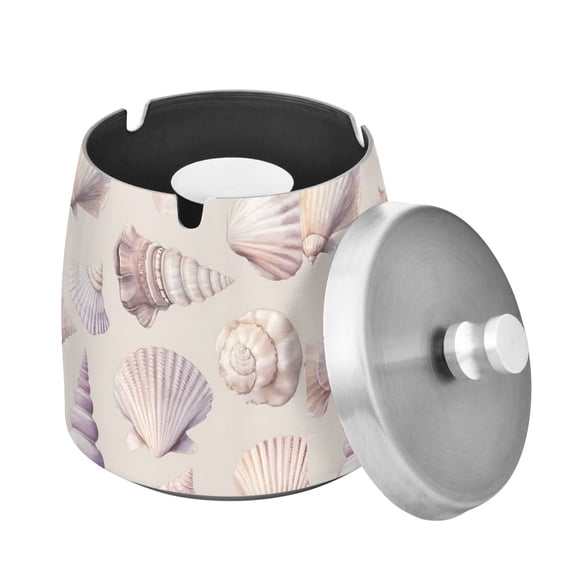 Yayeee Ashtray with Lid for Cigarette Smokeless Stainless Steel Home Ash Holder, Purple Watercolor Seashells