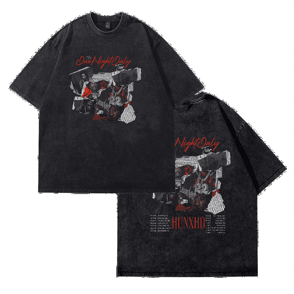 Hunxho The One Night Only Tour 2025 Cotton retro casual men's and women's washed pure cotton short sleeved T-shirt