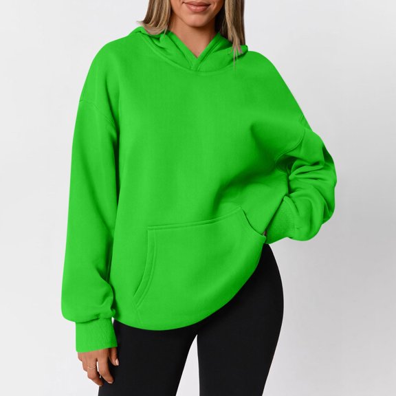 Stralyhd Women's Oversized Casual Hoodies Long Sleeve Solid Lightweight Pullover Tops Loose Sweatshirt with Front Pocket Green 2XL