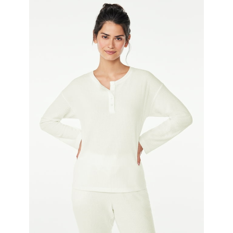 Joyspun Women s Hacci Long Sleeve Henley Sleep Top 1 piece Sizes S to 3X Walmart