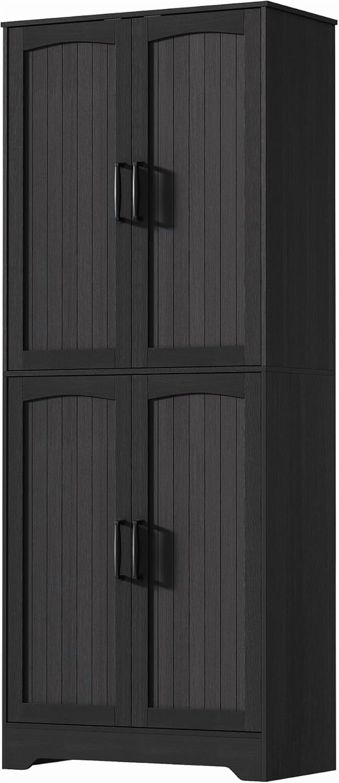 71" Tall Farmhouse Kitchen Pantry Cabinet – Freestanding Wooden Storage Cabinet with 4 Doors & Adjustable Shelves, Dining or Living Room Furniture, Black