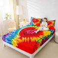 thumbnail image 3 of Manfei Ink Tie Dye King Sheets, Rainbow Love Heart Bedding, Red Blue, 4pcs, 1 Flat Sheet, 1 Fitted Sheet and 2 Pillowcases, 3 of 6