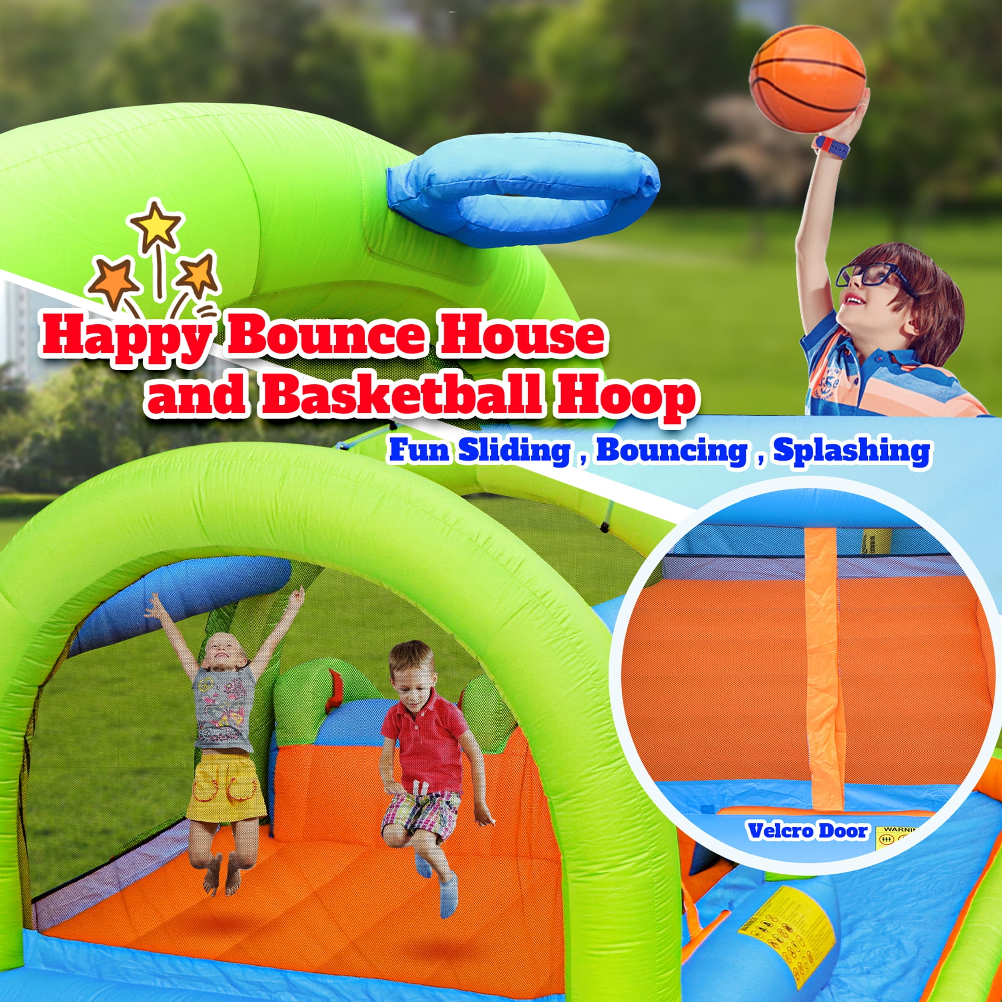 WELLFUNTIME Inflatable Water Slide, Bounce House with Blower, Splash Pool, Water Cannon, Water Park for Kids Backyard Summer Fun