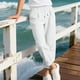 thumbnail image 5 of Pantalones largos de lino para hombre, informales, a la moda, transpirables, con cordón, cintura ajustada, piernas anchas, pantalones largos de rayón para hombre., 5 of 9