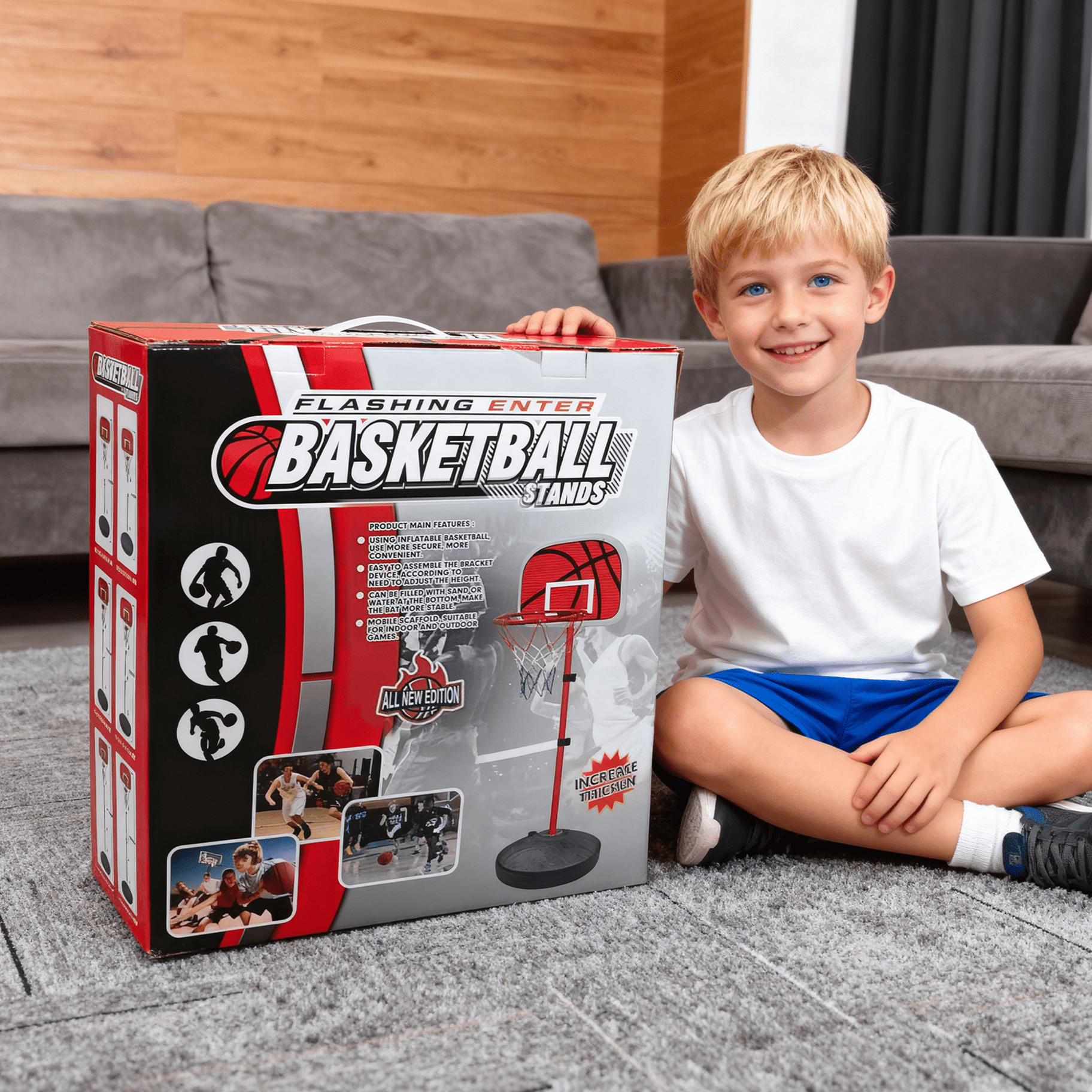 SaveJoy Kids Basketball Hoop with Stand, Adjustable Height Hoop for Age 2-5-8, Height 3.45-5.87 ft, Kids Outdoor Toys
