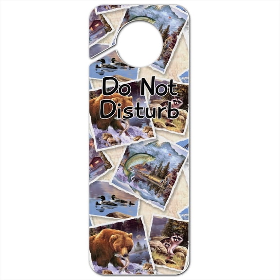 Rockies Mountain Life Fishing Bear Eagle Pattern Plastic Door Knob Hanger Sign