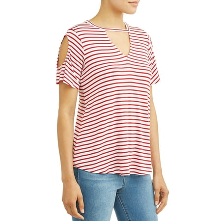 Sofia Jeans By Sofia Vergara Cold-Shoulder Striped Tee