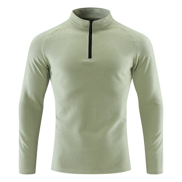 fatyb Long Sleeve Workout Shirts for Men Stand Collar Quarter Zip Athletic Tee Lightweight Running Tops