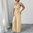 thumbnail image 7 of Qiopertar Women's V-Neck Sleeveless Jumpsuit Casual Loose Fit Romper with Pockets Travel Beach Vacation Sun Protection Comfy Solid Color Jumpsuit, Beige XXL, 7 of 7