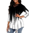 thumbnail image 3 of Skksst Gradient Women's Tops Knit 3/4 Sleeve V-Neck Daily Blouse, 3 of 4