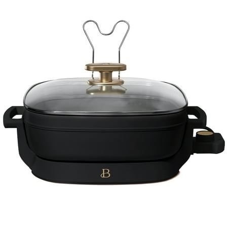 Beautiful 5 in 1 Electric Skillet - Expandable up to 7 qt with Glass Lid  Black Sesame by Drew Barrymore