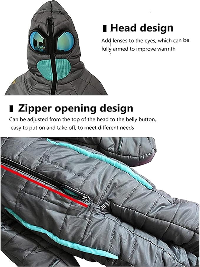 Wearable Creative Alien Mummy Sleeping Bag for Adults, Walking Standing Sleep Suit with Zipper, 3-Season Full Body Warmth for Camping, Hiking, Festivals & Hospital Companion