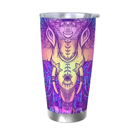 

KLL Elephant in Tribal Style Print 40oz Stainless Steel Insulated Car Cup with Spillproof Lid - Keep Your Drink Hot or Cold on the Go-Without Straw