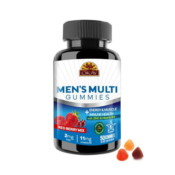 Okay Pure Naturals Daily Multivitamin Gummies with Vitamin B3 & Zinc, Red Berry Mix, 50 Count