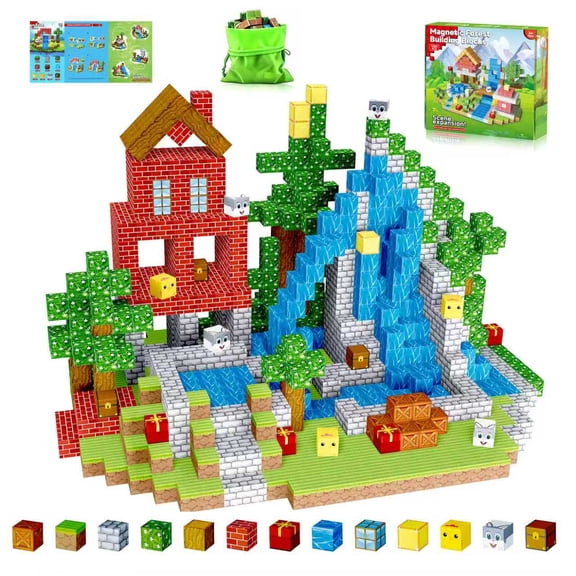 WLBES Magnetic Blocks Cube Game - 100PCS Kids Forest Magnetic Building Blocks STEM Montessori Stacking Toy, Gift for Boys and Girls Ages 3